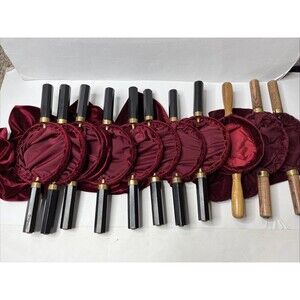 LOT Of 11 Burgundy Velvet Church Offering Collection Bags Double Wood Handles